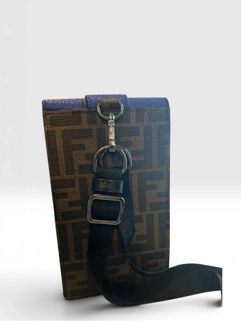 Fendi FF Zucca Phone Crossbody Bag Blue Leather